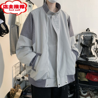 SHANCHAO高级灰针织拼接飞行员夹克男士青少年爱心铆扣棒球服外套衫