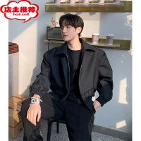 SHANCHAO高级感外套男服垫肩短款巴洛克痞帅工装翻领单层行政夹克美式