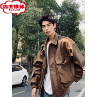 SHANCHAO韩系欧巴帅气PU皮衣男外套早秋国潮机车服宽松复古工装夹克高级感