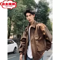 SHANCHAO韩系欧巴帅气PU皮衣男外套早秋国潮机车服宽松复古工装夹克高级感
