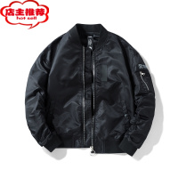 SHANCHAO纯黑色阿尔法ma1飞行员夹克男款痞帅短款外套oversize广州棒球服