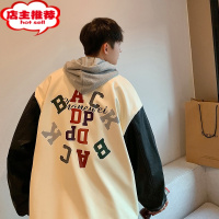 SHANCHAO美式西海岸oversize棒球服外套男秋季潮牌拼接PU皮夹克痞帅高级感