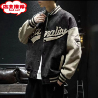 SHANCHAO美式飞行员棒球服麂皮绒夹克男宽松vintage潮牌刺绣休闲外套