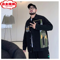 SHANCHAO民族风拼接夹克外套胖子高级感潮牌休闲宽松痞帅气褂子男士