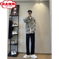 SHANCHAO新款网红同款青花瓷牛仔外套男女潮复古做旧休闲百搭夹克上衣