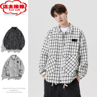 SHANCHAO格纹长袖夹克男2023冬休闲衬衫领外套简约通勤上衣