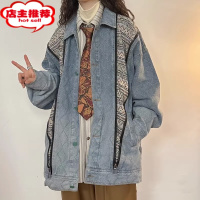 SHANCHAO2023新款牛仔外套男女同款美式复古民族风夹克潮牌宽松上衣