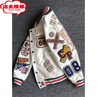 SHANCHAO新款重工刺绣皮衣男休闲短款夹克棒球服PU皮短外套宽松上衣ins潮