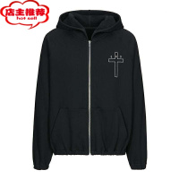 SHANCHAOD忧郁的富二代 标语logo拉链高街宽松夹克帽衫男卫衣女潮