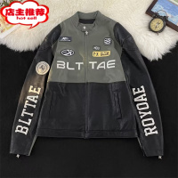 SHANCHAO国潮美式刺绣机车PU皮衣外套男复古设计感小众情侣款装赛车服夹克