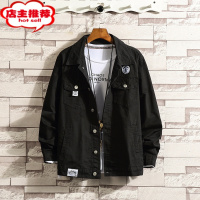 SHANCHAO日系痞帅夹克新款韩版潮流贴标百搭牛仔衣服男士胖人机能外套上衣