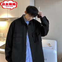 SHANCHAO年轻人穿行政夹克公务员巴洛克纯黑色工装外套男轻熟风上衣