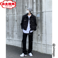 SHANCHAOvintage机车服短款垫肩飞行员夹克高级感外套男轻奢春工装骑行服