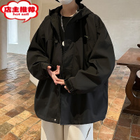 SHANCHAO男士工装夹克2023新款旅游黑色武士机能山系连帽外套