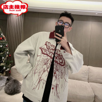 SHANCHAO特大码300斤美式潮牌麂皮绒棒球服男女装欧美复古高街夹克外套衫2