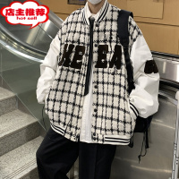 SHANCHAO小香风外套男款痞帅高级感千鸟格工装夹克oversize广州棒球服