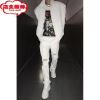 SHANCHAO杨一帆潮牌破洞牛仔裤男士2023夏季新款韩版直筒修身长裤休闲薄款