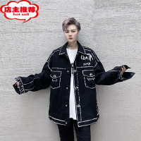 SHANCHAO2023款手绘涂鸦潮流牛仔夹克个性外套国潮嘻哈青少年休闲男装