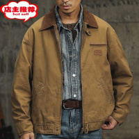 SHANCHAO美式复古卡哈特工装外套男秋季卡其色宽松翻领底特律猎装夹克