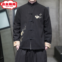 SHANCHAO2023秋季新款亚麻刺绣夹克外套男中国风棉麻唐装开衫宽松大码上衣