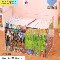 希杰狮王绘本收纳架整理书桌器亚克力笔筒儿童书架置物架桌面书柜用品 超大号/斜顶挡板加高绘本收纳盒 绘本/书籍收纳箱收纳架