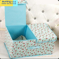 希杰狮王装宝宝内衣收纳盒放内裤头袜子整理箱子婴儿童储藏盒子布艺袋家用 蓝翠花[双盖大号]收纳架