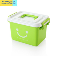 希杰狮王塑料小号手提收纳盒 韩式儿童玩具储物箱衣服箱 大收纳箱存物归纳 嫩绿色笑脸 小号手提式(190):29*2收纳架