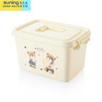 希杰狮王塑料小号手提收纳盒 韩式儿童玩具储物箱衣服箱 大收纳箱存物归纳 米黄小熊印花 中号手提式(290):36*收纳架