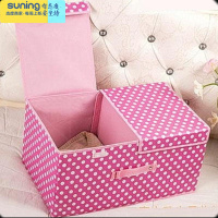 希杰狮王装宝宝内衣收纳盒放内裤头袜子整理箱子婴儿童储藏盒子布艺袋家用 粉红点点[双盖大号]收纳架