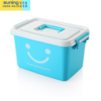 希杰狮王塑料小号手提收纳盒 韩式儿童玩具储物箱衣服箱 大收纳箱存物归纳 天蓝色笑脸 小号手提式(190):29*2收纳架