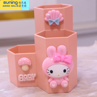 希杰狮王网红可爱儿童学生多功能塑料笔筒大容量桌面化妆刷办公文具收纳盒 粉橘色 美乐蒂收纳架