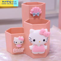 希杰狮王网红可爱儿童学生多功能塑料笔筒大容量桌面化妆刷办公文具收纳盒 粉橘色 猫咪全身收纳架