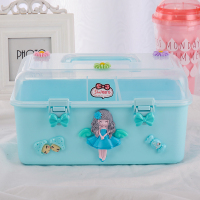 希杰狮王儿童发饰收纳盒可爱女孩卡通韩国饰品多层首饰发夹头绳梳妆整理箱 蓝色公主中号单层 单层一个隔板收纳架