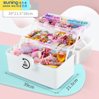 希杰狮王儿童发饰收纳盒发夹大容量橡皮筋头绳饰品收拾可爱发卡首饰梳妆盒 三层白色巨无霸(即送贴纸*6)收纳架