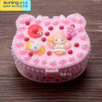 希杰狮王儿童DIY奶油胶材料 女孩卡通收纳盒亲子手工制作粘贴玩具 小熊首饰盒(粉色 内含3个戒指收纳架