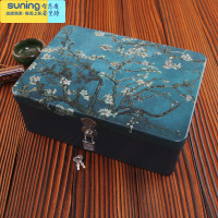 希杰狮王密码盒秘密儿童宝石玩具宝箱盒盒子百宝盒早教密码锁收纳盒钥匙 深蓝色 杏花(大号)收纳架