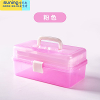希杰狮王多功能美术国画手提工具箱小学生儿童用品收纳盒美甲师塑料画画工具箱画箱 工具箱-透明大号三层工具箱(粉色) 收纳架