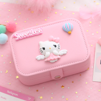 希杰狮王卡通儿童公主便携式珠宝绒布首饰盒饰品耳环耳钉项链收纳盒少女心 捂嘴KT收纳架