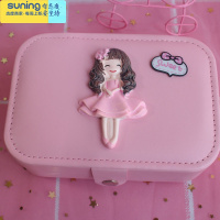 希杰狮王卡通儿童公主便携式珠宝绒布首饰盒饰品耳环耳钉项链收纳盒少女心 粉裙女孩收纳架