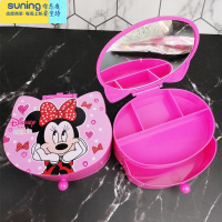 希杰狮王可爱卡通儿童首饰盒女孩发头饰收纳盒公主饰品项链戒指整理盒带镜 枚红双层奇鼠收纳架