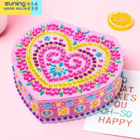 希杰狮王儿童DIY 创意手工贴钻饰品收纳盒 公主宝盒女孩玩具 宝石首饰盒(爱心带镜子 材料包收纳架