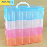 希杰狮王透明四层手提式塑料收纳盒积木高玩具收纳箱圣诞节礼物收纳首饰盒 四色四层盖子颜色随机 特大号收纳架