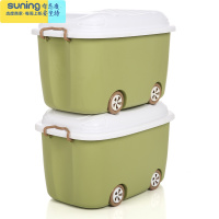 希杰狮王大号卡通收纳箱塑料儿童玩具带轮子可移动后背箱储物箱大号整理箱 北欧绿-二只 大号收纳架