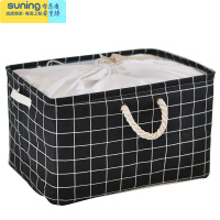 希杰狮王黑白简约棉麻布艺收纳盒 可水洗可折叠 收纳篮杂物玩具毛衣收纳箱 D黑方格束口 大号[长46*宽32*高28收纳架