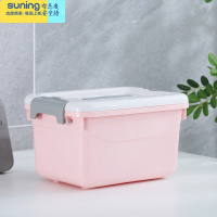 希杰狮王家用带盖提手塑料收纳箱衣服玩具整理箱零食储物盒宿舍学生简易箱 粉色 很值套装 收纳箱-6L收纳架