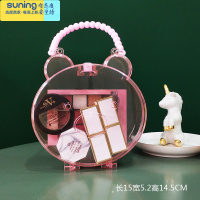 希杰狮王儿童发饰收纳盒便捷式化妆品收纳盒发夹橡皮筋头饰发卡头绳首饰盒 大号熊熊首饰收纳盒送贴纸收纳架