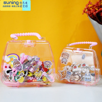 希杰狮王儿童发饰收纳盒便捷式化妆品收纳盒发夹橡皮筋头饰发卡头绳首饰盒 大号手提包+小号手提包贴纸收纳架