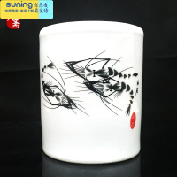 希杰狮王景德镇陶瓷笔筒学生桌面收纳创意时尚书房复古中国风大号商务办公室摆件批发礼品抖音同款大容量 虾趣