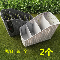 希杰狮王四格文具收纳盒笔筒创意简约桌面摆件办公整理盒多功能格子笔插座 花色 白黑---2