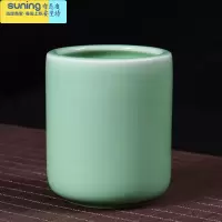 希杰狮王龙泉青瓷创意时尚文具毛笔圆珠笔铅笔多功能复古办公圆形陶瓷笔筒 小号弟窑梅子青笔筒